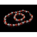 Бусы, браслет из циркона "Натурель" цв.белый,красный, 44см