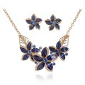 Комплект: серьги, колье "Цветы" трио, цвет синий, цвет золотистый