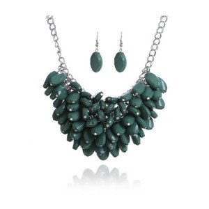 Комплект: серьги, колье "Каскад" роскошь, цвет зелёный, цвет серебристый