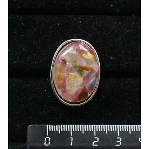 Кольцо с турмалином и волосатиком (кабашон-мозаика), овал 25х18мм, безразмерное (литая оправа)