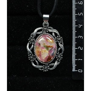 Кулон из турмалина и волосатика (кабашон-мозаика), овал 25х18мм, оправа "торжество"