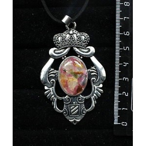 Кулон из турмалина и волосатика (кабашон-мозаика), овал 25х18мм, оправа "императрица"