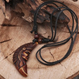 Кулон мужской "Индеец" длина 40-80см регулир-я, цвет коричнево-чёрный (дерево, текстиль)