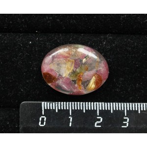 Турмалин и волосатик, кабошон-мозаика овал 25х18мм