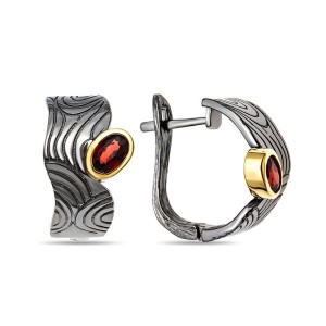 C925 Серьги 7,01г гранат позолота, черный родий