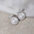 Серьги с жемчугом "Великолепие" два круга, цвет белый, цвет серебристый
