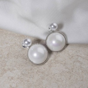 Серьги с жемчугом "Великолепие" два круга, цвет белый, цвет серебристый