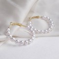 Серьги с жемчугом "Нежность" кольца малые, цвет белый в золот, d=3,5 см