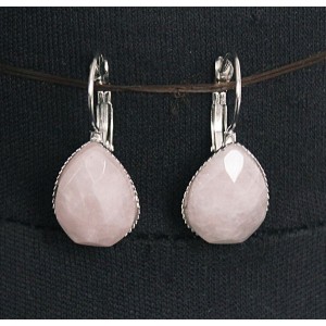 Серьги из кварца розового, капелька 18х13мм, огранка, замок петелька