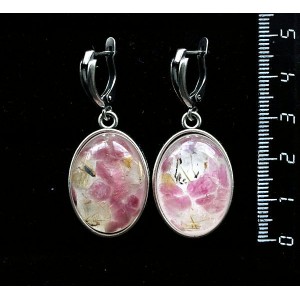 Серьги из турмалина и волосатика (кабошон-мозаика), простой овал 25х18мм, швензы посеребрение