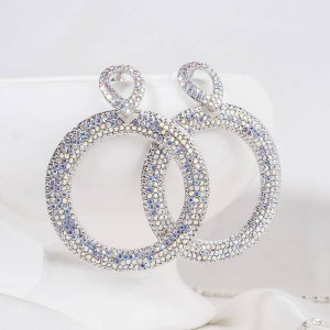 Серьги висячие со стразами "Эдем" кольцо, радужный, цвет серебристый