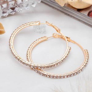 Серьги-кольца Princess дорожка, цвет белый, цвет золотистый, d=5 см (стразы)