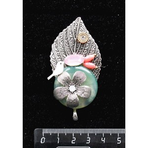 Брошь-кулон с агатом тонированным и самоцветами авторская 60х35мм