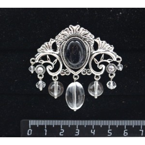 Брошь из авантюрина синего (имитация), "трюмо", овал 18х13мм, со стразами и подвесками из горного хрусталя
