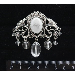 Брошь из каулита (имитация кахолонга) "трюмо", овал 18х13мм, со стразами и подвесками из горного хрусталя