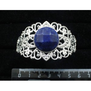 Браслет из лазурита, круг 20мм огранка, жесткая основа цвет серебро