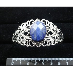 Браслет из лазурита ярко-синего однотонного, овал 25х18мм огранка, жесткая основа, цвет ант.серебро