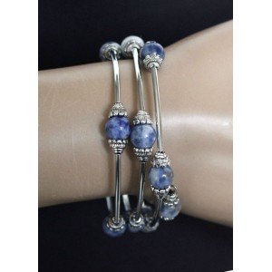 Браслет из лазурита (бело-синий) на пружинке, шарик 8мм