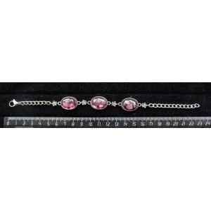 Браслет из турмалина розового и граната (кабошон-мозаика), овал 18х13мм, на цепочке