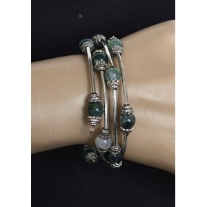 Браслет из яшмы зеленой на струнке, шарик 8мм