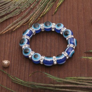 Браслет-оберег "Детский" глазки, цвет синий, цвет серебристый (пластик, стразы, бижутерный сплав)