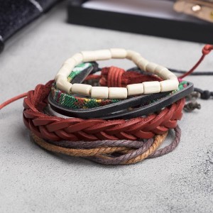 Браслет кожа "Радужный", цветной (дерево, натуральная кожа, текстиль)