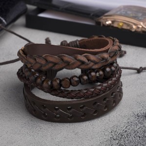 Браслет кожа "Комель", цвет коричневый (дерево, искусственная кожа, натуральная кожа, текстиль)
