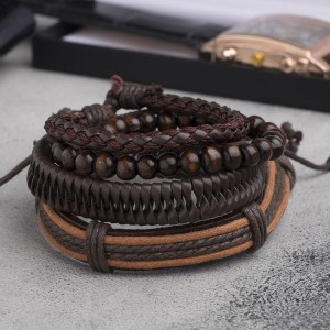 Браслет кожа "Фита", цвет коричневый (дерево, искусственная кожа, натуральная кожа, текстиль)