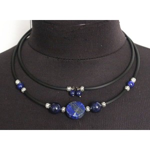Колье из лазурита на струнке, монетка 20мм, шарики 12мм, 8мм и 6мм