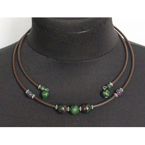 Колье из цоизита на струнке, шарики 12мм, 10мм, 8мм и 6мм