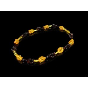 Бусы из янтаря, крошка тройная с галтовкой медовый, кофейный, 51см