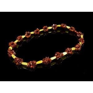 Бусы из янтаря,  крошка тройная с галтовкой коньячный, молочный, 48см