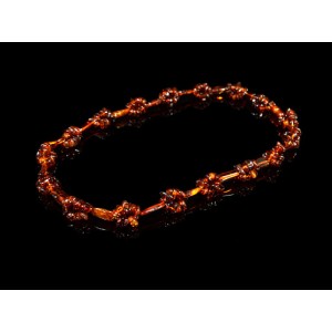 Бусы из янтаря,  крошка тройная с галтовкой коньячный, 52см