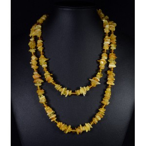 Бусы из янтаря,  крошка с шариком молочный, медовый, 105см