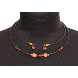 Колье из яшмы вишнево-желтой (мукаит) на струнке, шарики 12мм, 10мм, 8мм и 6мм