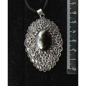Кулон из агата черного, овал 25х18мм, филигрань
