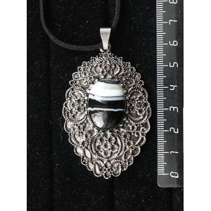 Кулон из агата черного, овал 25х18мм, филигрань