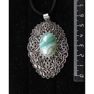 Кулон из агата зеленого (тонировка), овал 25х18мм, филигрань