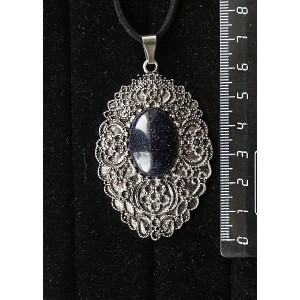 Кулон из авантюрина синего (синт.), овал 25х18мм, филигрань