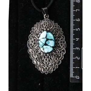 Кулон из бирюзы натуральной, (кабошон-мозаика), овал 25х18мм, филигрань