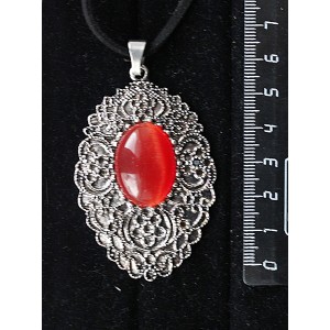 Кулон из кошачьего глаза (синт.) цвет оранжевый, овал 25х18мм, филигрань