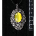 Кулон из кошачьего глаза (синт.) цвет ярко-желтый, овал 25х18мм, филигрань