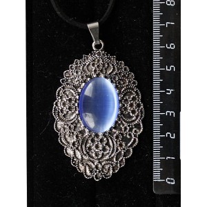 Кулон из кошачьего глаза (синт.) цвет синий лавандовый, овал 25х18мм, филигрань