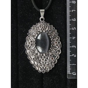 Кулон из кошачьего глаза (синт.) цвет черный, овал 25х18мм, филигрань