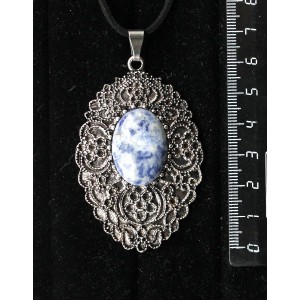 Кулон из лазурита бело-синего, овал 25х18мм, филигрань