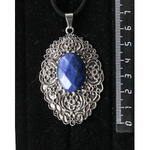 Кулон из лазурита ярко-синего однотонного, огранка, овал 25х18мм, филигрань