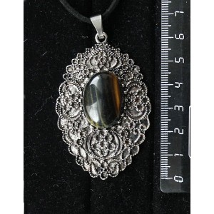 Кулон из тигрового глаза, овал 25х18мм, филигрань