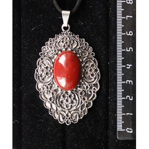 Кулон из яшмы красно-коричневой, овал 25х18мм, филигрань