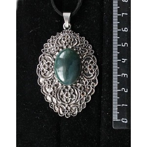 Кулон из яшмы зеленой, овал 25х18мм, филигрань