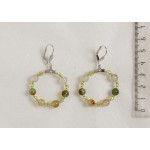Серьги из агата оранжево-зеленого "круг", диаметр 30мм, шарик 6мм + хрусталь